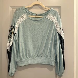 Free people teal/ blue sweater with floral design XS